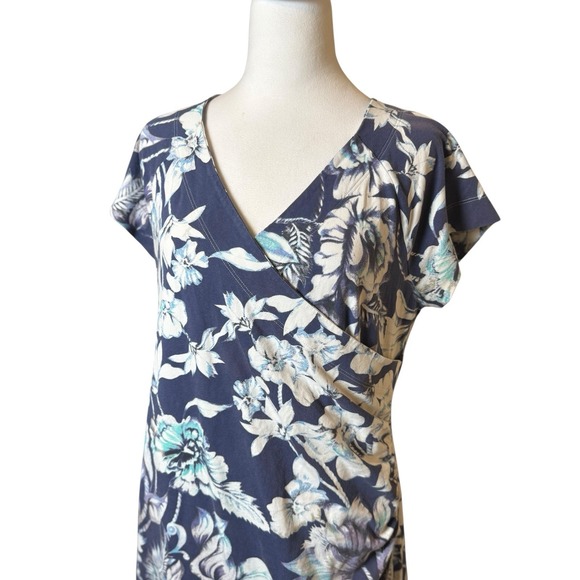 Soft Surroundings Blue Floral Shapely Anywhere Faux Wrap Dress Size Large Spring - Picture 3 of 10